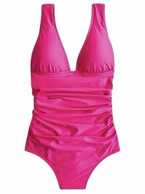 J. Crew Ruched Plunge One-Piece Swimsuit Women's Size 4 Radiant Fuschia NEW